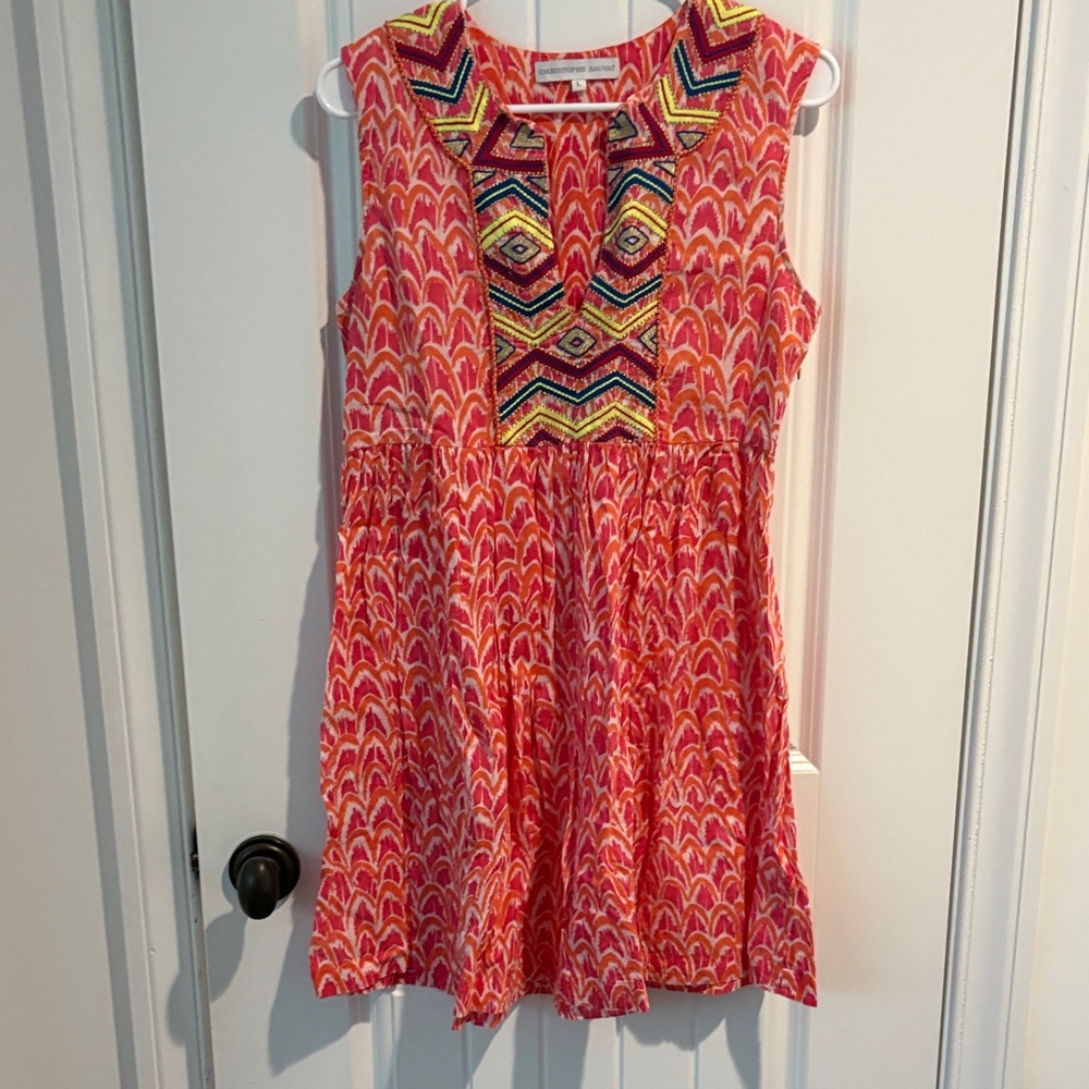 Vibrant Pink Patterned Sleeveless Dress